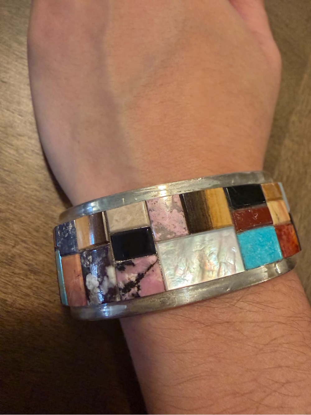Tommy Jackson sterling silver turquoise multistone inlay cuff